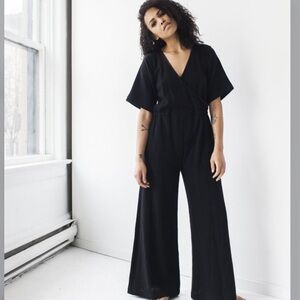 Esby Womens Duffy black SS cotton linen blend jumpsuit XS